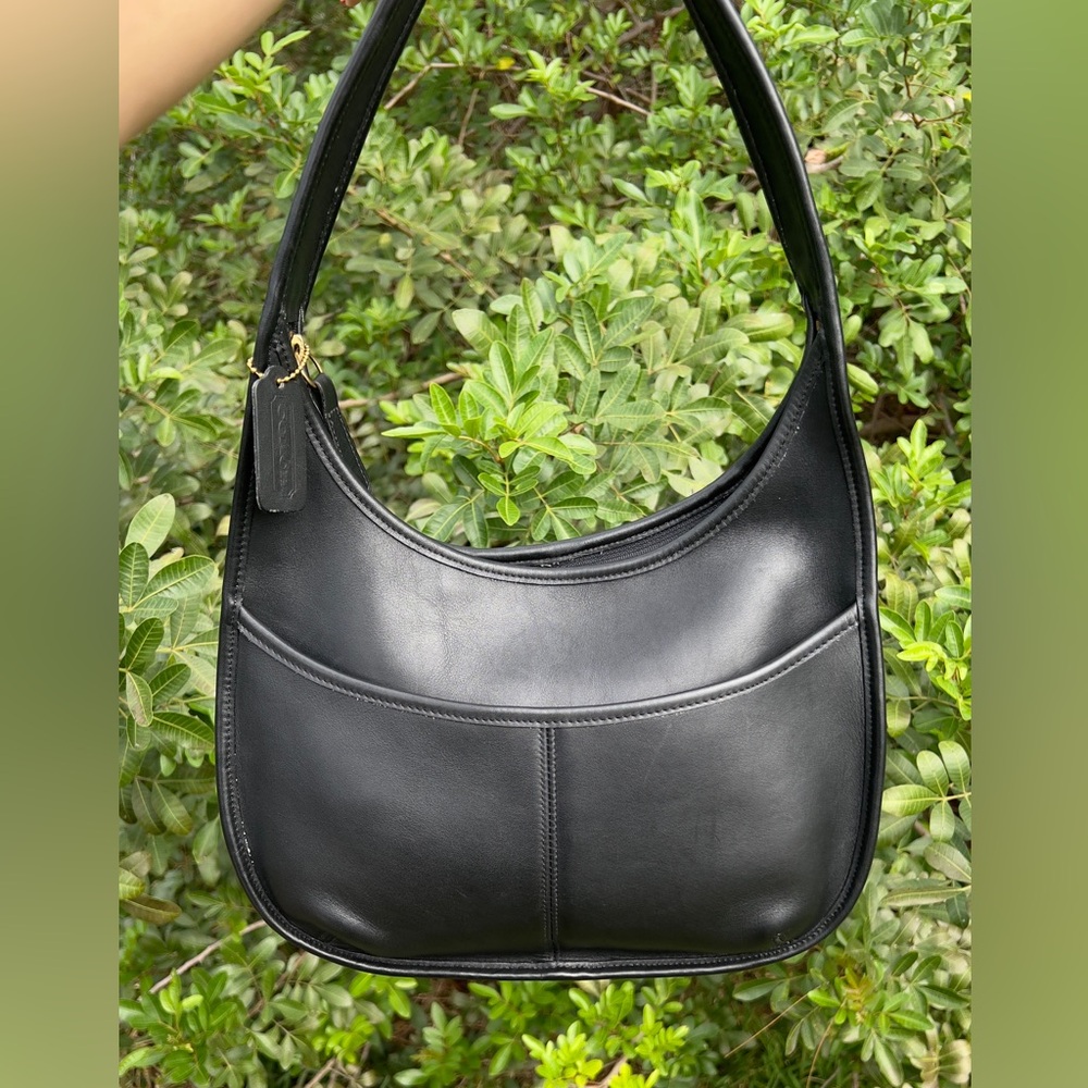 Vintage Coach Ergo Pocket Zip 9033 Leather Shoulder Bag Purse Handbag Black 1998